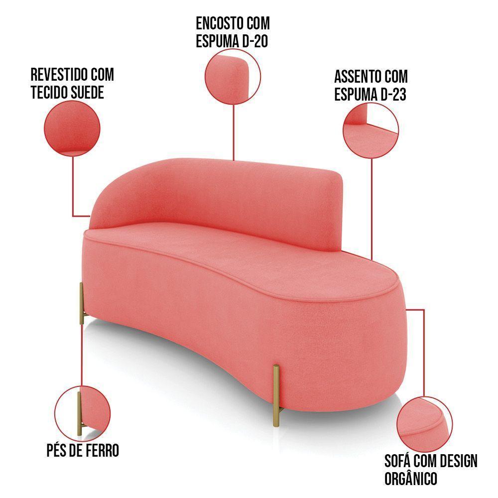 Sofá 3 Lugares Orgânico 180cm Pé Dourado Morgan Suede Rosê D03 - D'rossi - 3