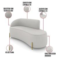 Sofá 3 Lugares Orgânico 180cm Pé Dourado Morgan Veludo Cinza D03 - D'rossi - 3