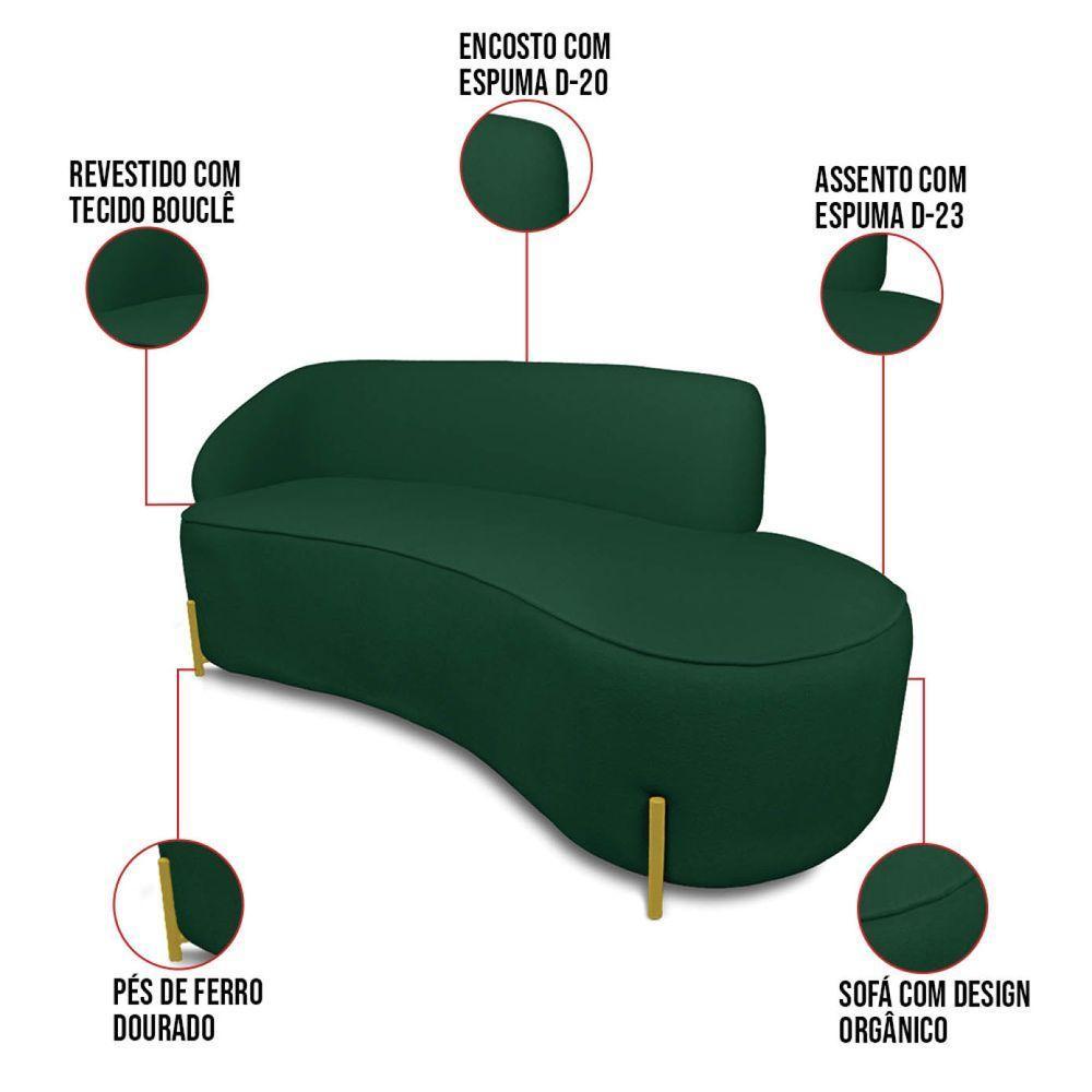 Sofá 3 Lugares Orgânico 180cm Pé Dourado Morgan Bouclê Verde D03 - D'rossi - 2