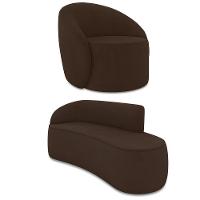 Sofá 3 Lugares Orgânico 180cm Morgan E Poltrona Lua Suede Marrom D03 - D'rossi - 1