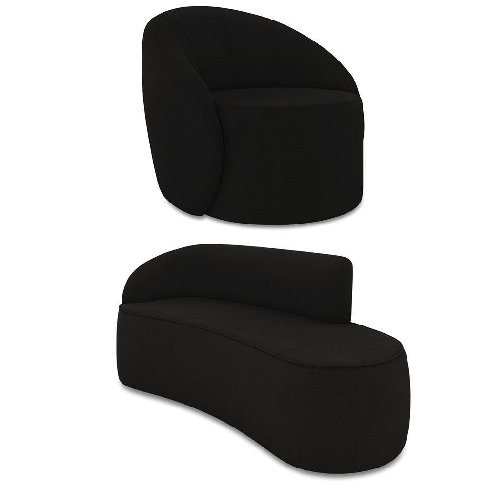 Sofá 3 Lugares Orgânico 180cm Morgan E Poltrona Lua Suede Preto D03 - D'rossi - 1