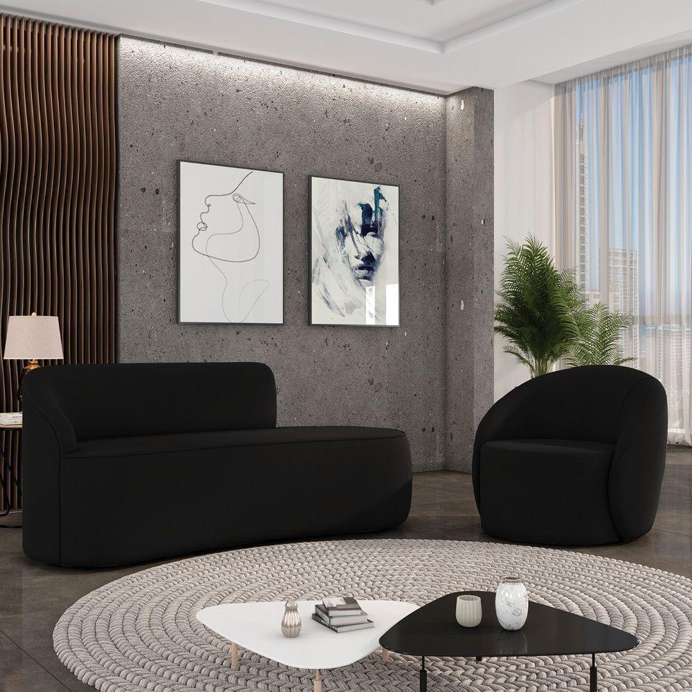 Sofá 3 Lugares Orgânico 180cm Morgan E Poltrona Lua Suede Preto D03 - D'rossi - 2