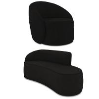 Sofá 3 Lugares Orgânico 180cm Morgan E Poltrona Lua Suede Preto D03 - D'rossi - 1