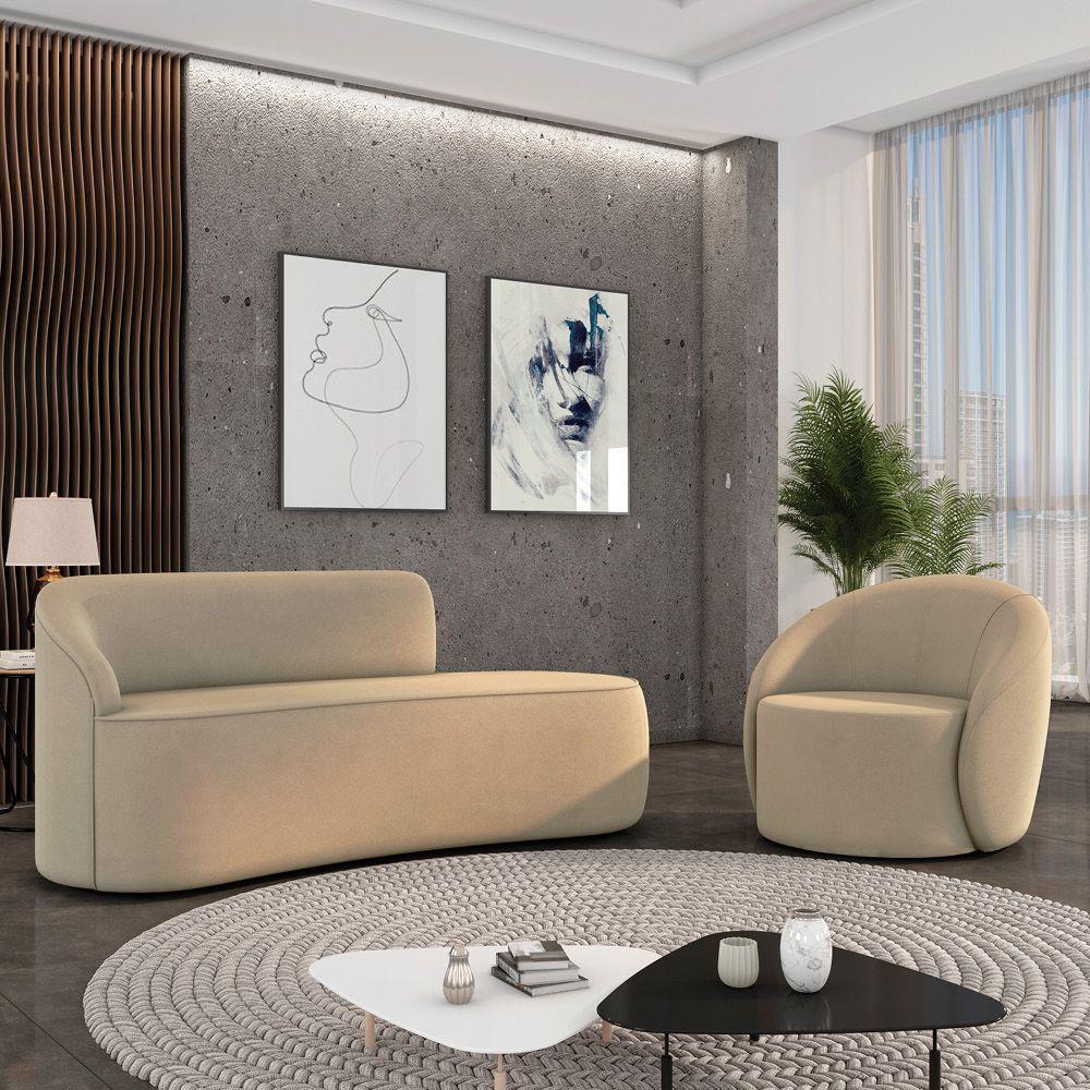 Sofá 3 Lugares Orgânico 180cm Morgan E Poltrona Lua Suede Marrom Rato D03 - D'rossi - 2