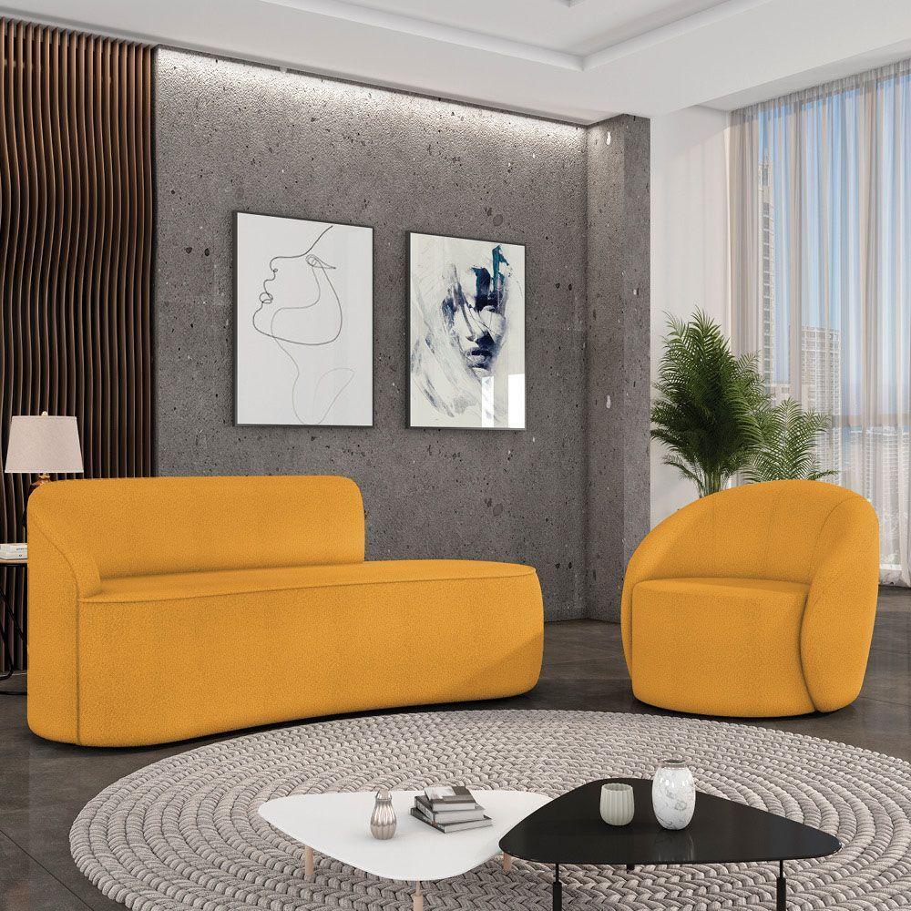 Sofá 3 Lugares Orgânico 180cm Morgan E Poltrona Lua Bouclê Mostarda D03 - D'rossi - 2