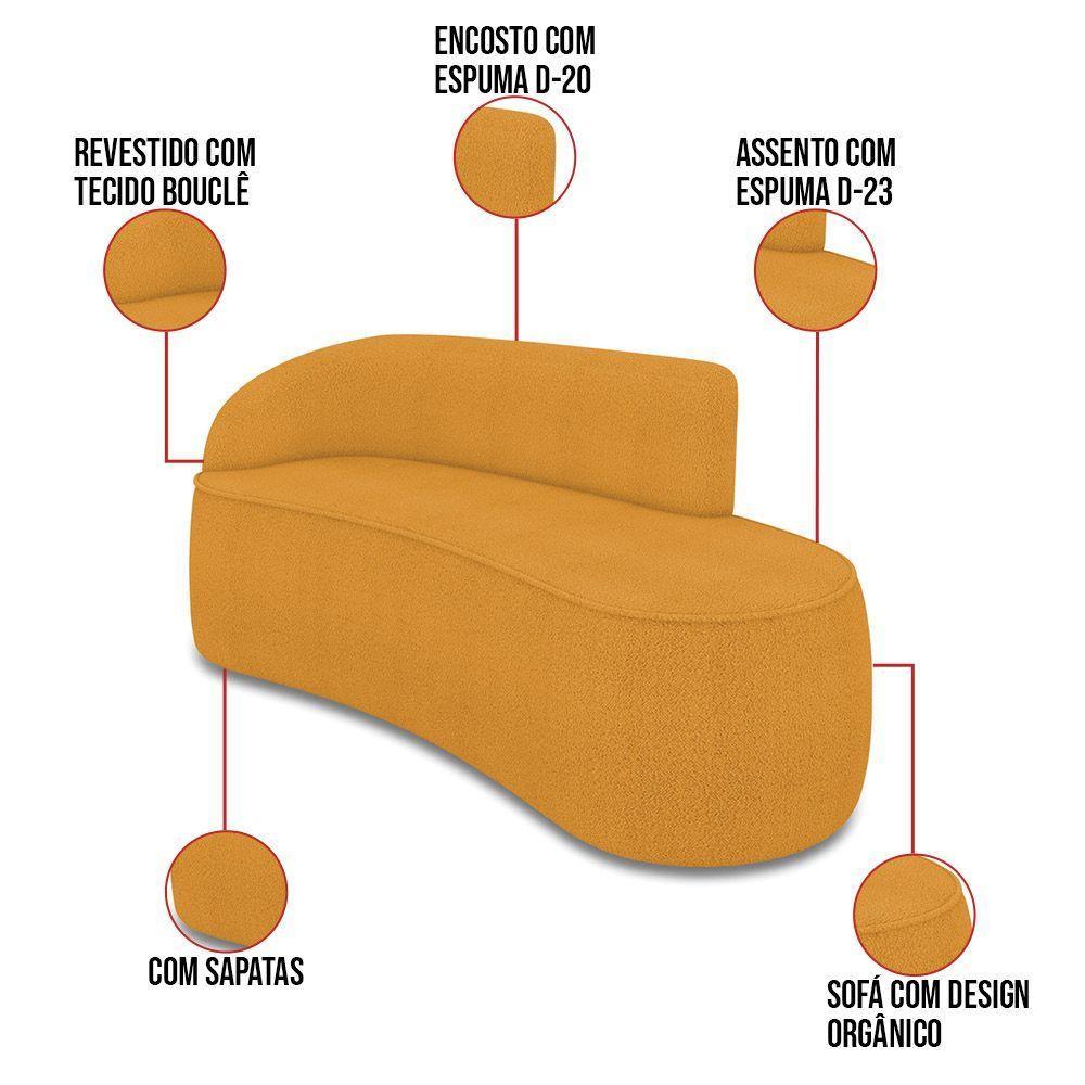 Sofá 3 Lugares Orgânico 180cm Morgan E Poltrona Lua Bouclê Mostarda D03 - D'rossi - 3
