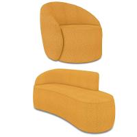 Sofá 3 Lugares Orgânico 180cm Morgan E Poltrona Lua Bouclê Mostarda D03 - D'rossi - 1