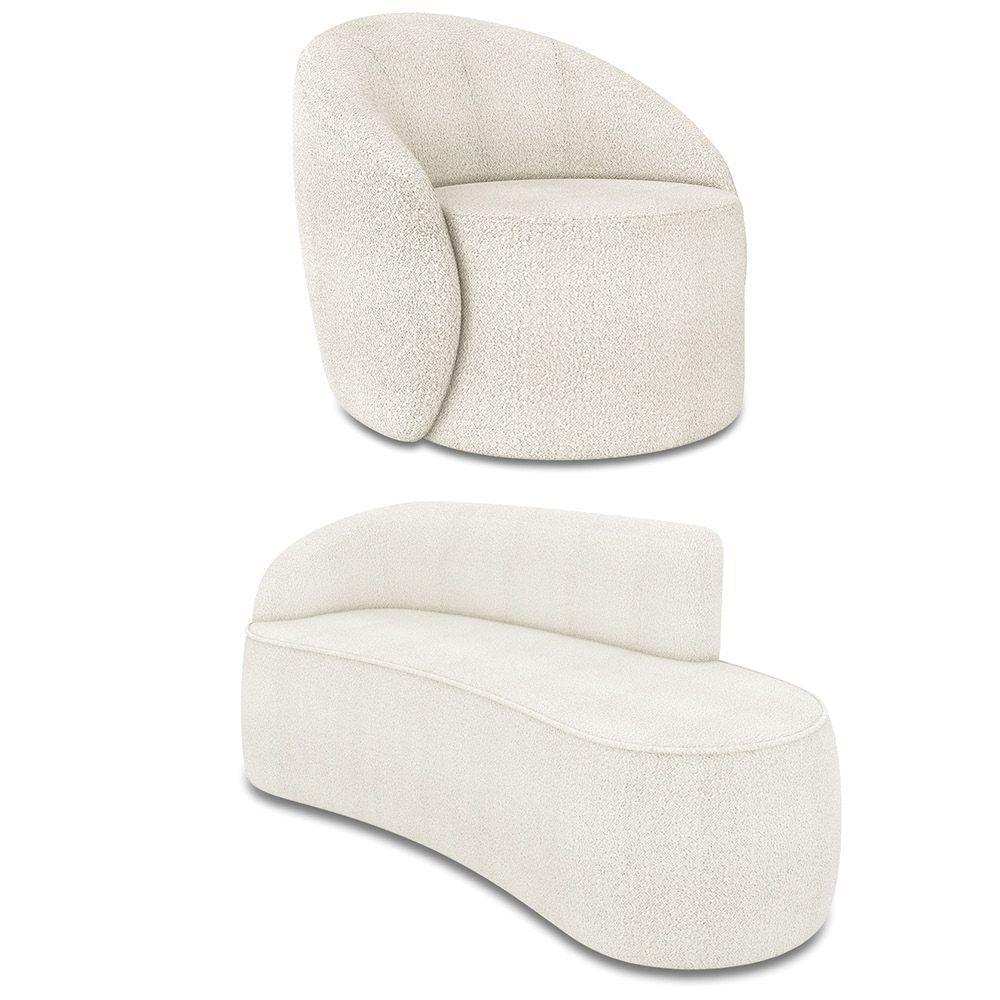 Sofá 3 Lugares Orgânico 180cm Morgan E Poltrona Lua Bouclê Off White D03 - D'rossi - 1