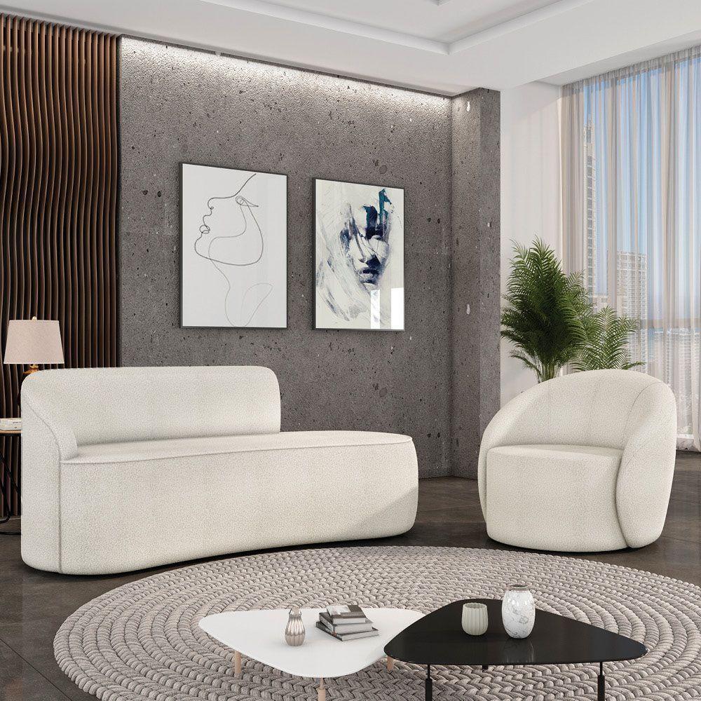 Sofá 3 Lugares Orgânico 180cm Morgan E Poltrona Lua Bouclê Off White D03 - D'rossi - 2