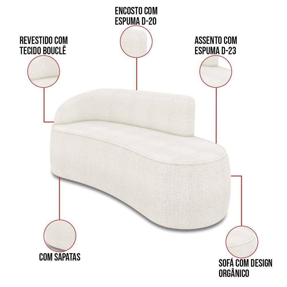 Sofá 3 Lugares Orgânico 180cm Morgan E Poltrona Lua Bouclê Off White D03 - D'rossi - 3