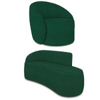 Sofá 3 Lugares Orgânico 180cm Morgan E Poltrona Lua Bouclê Verde D03 - D'rossi - 1