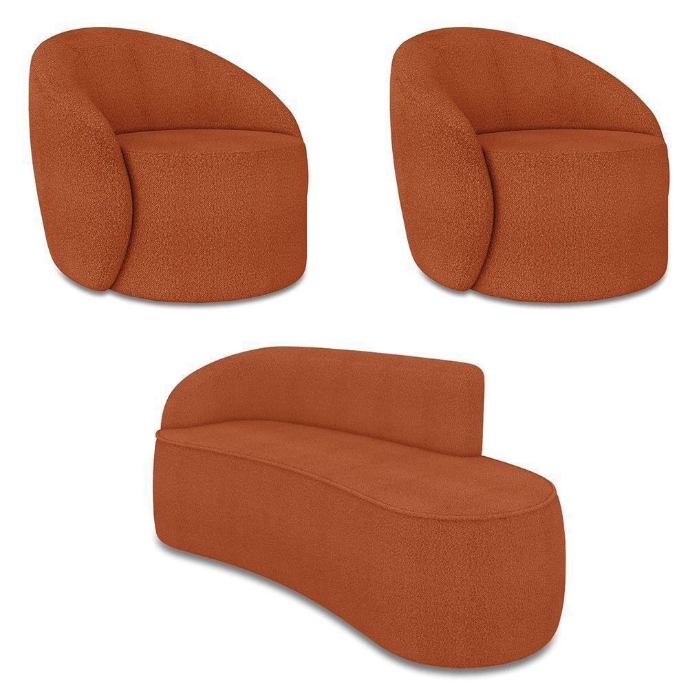 Sofá 3 Lugares Orgânico 180cm Morgan E 2 Poltronas Lua Bouclê Terracota D03 - D'rossi - 1