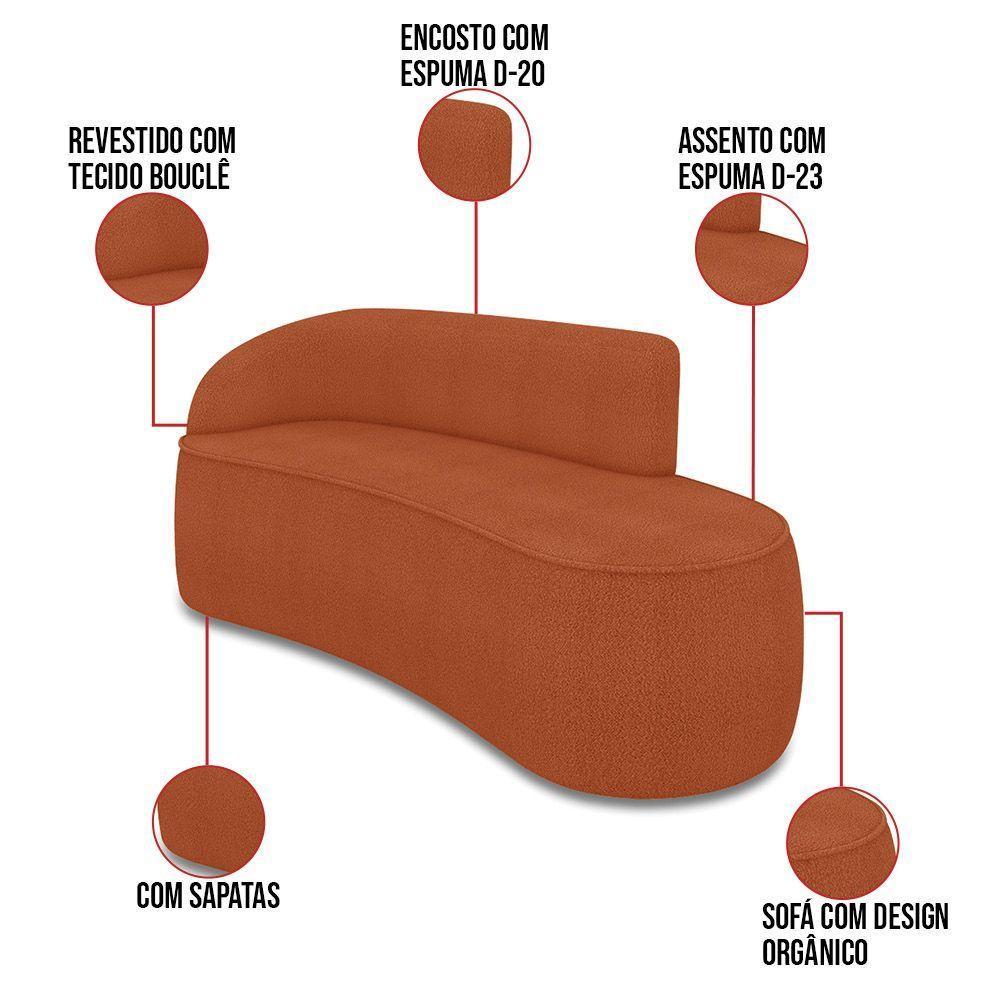 Sofá 3 Lugares Orgânico 180cm Morgan E 2 Poltronas Lua Bouclê Terracota D03 - D'rossi - 3