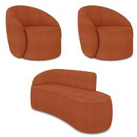 Sofá 3 Lugares Orgânico 180cm Morgan E 2 Poltronas Lua Bouclê Terracota D03 - D'rossi - 1