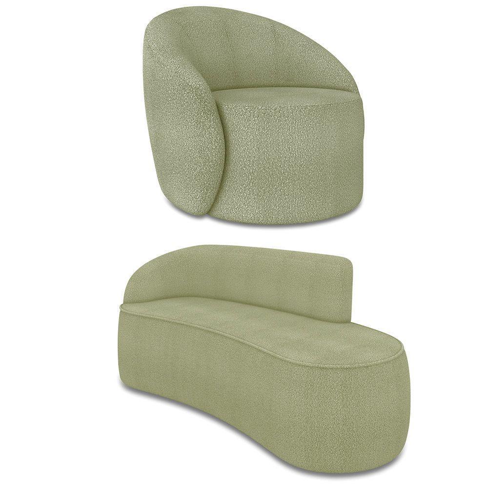 Sofá 3 Lugares Orgânico 180cm Morgan E Poltrona Lua Bouclê Pistache D03 - D'rossi - 1