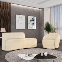 Sofá 3 Lugares Orgânico 180cm Morgan E Poltrona Lua Bouclê Bege D03 - D'rossi - 2