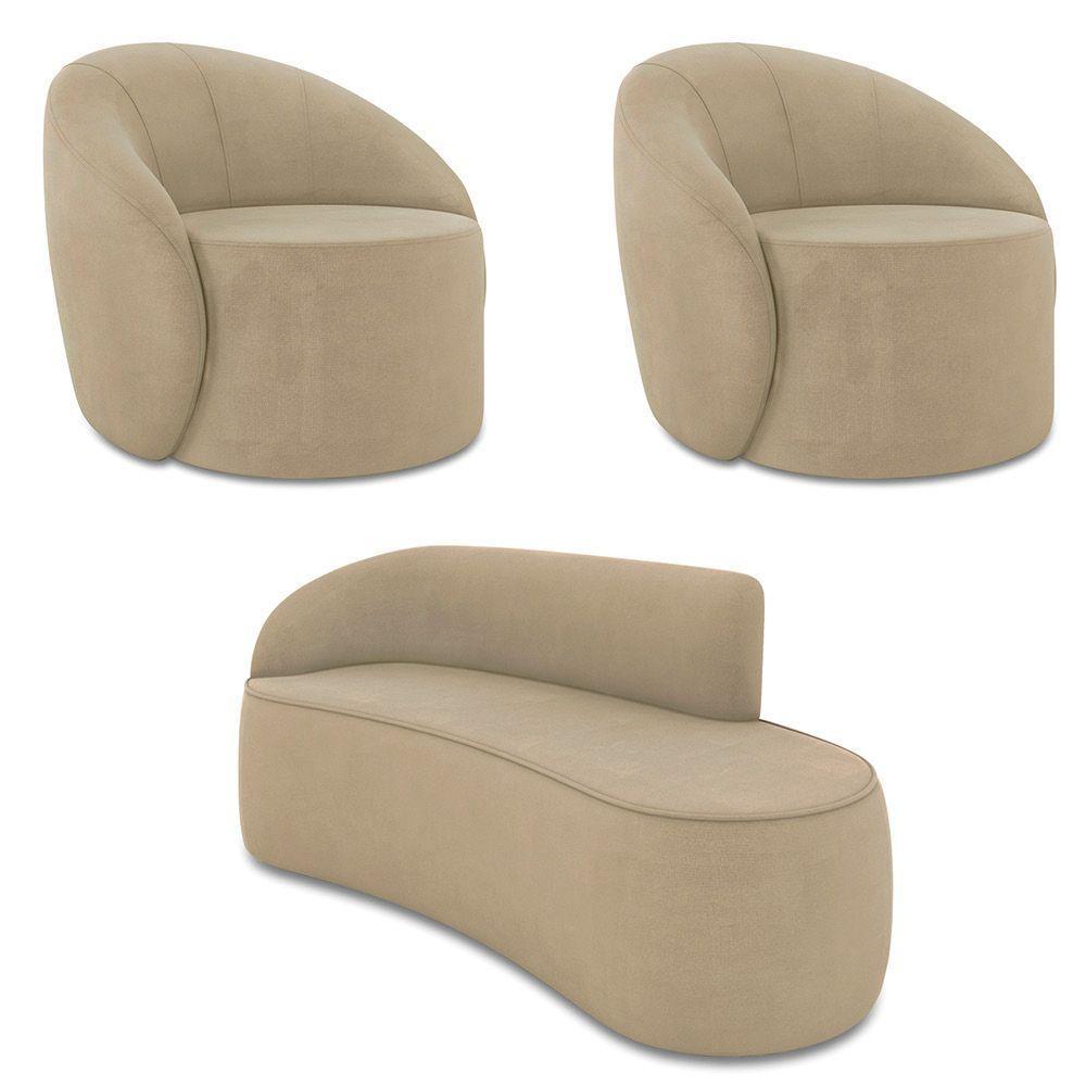 Sofá 3 Lugares Orgânico 180cm Morgan E 2 Poltronas Lua Suede Marrom Rato D03 - D'rossi - 1