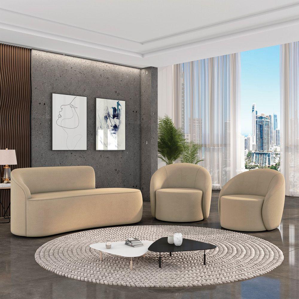 Sofá 3 Lugares Orgânico 180cm Morgan E 2 Poltronas Lua Suede Marrom Rato D03 - D'rossi - 2