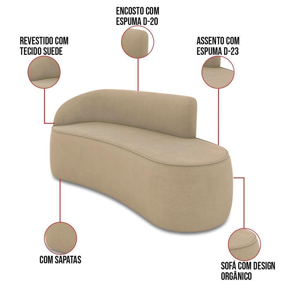Sofá 3 Lugares Orgânico 180cm Morgan E 2 Poltronas Lua Suede Marrom Rato D03 - D'rossi - 3