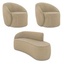 Sofá 3 Lugares Orgânico 180cm Morgan E 2 Poltronas Lua Suede Marrom Rato D03 - D'rossi - 1