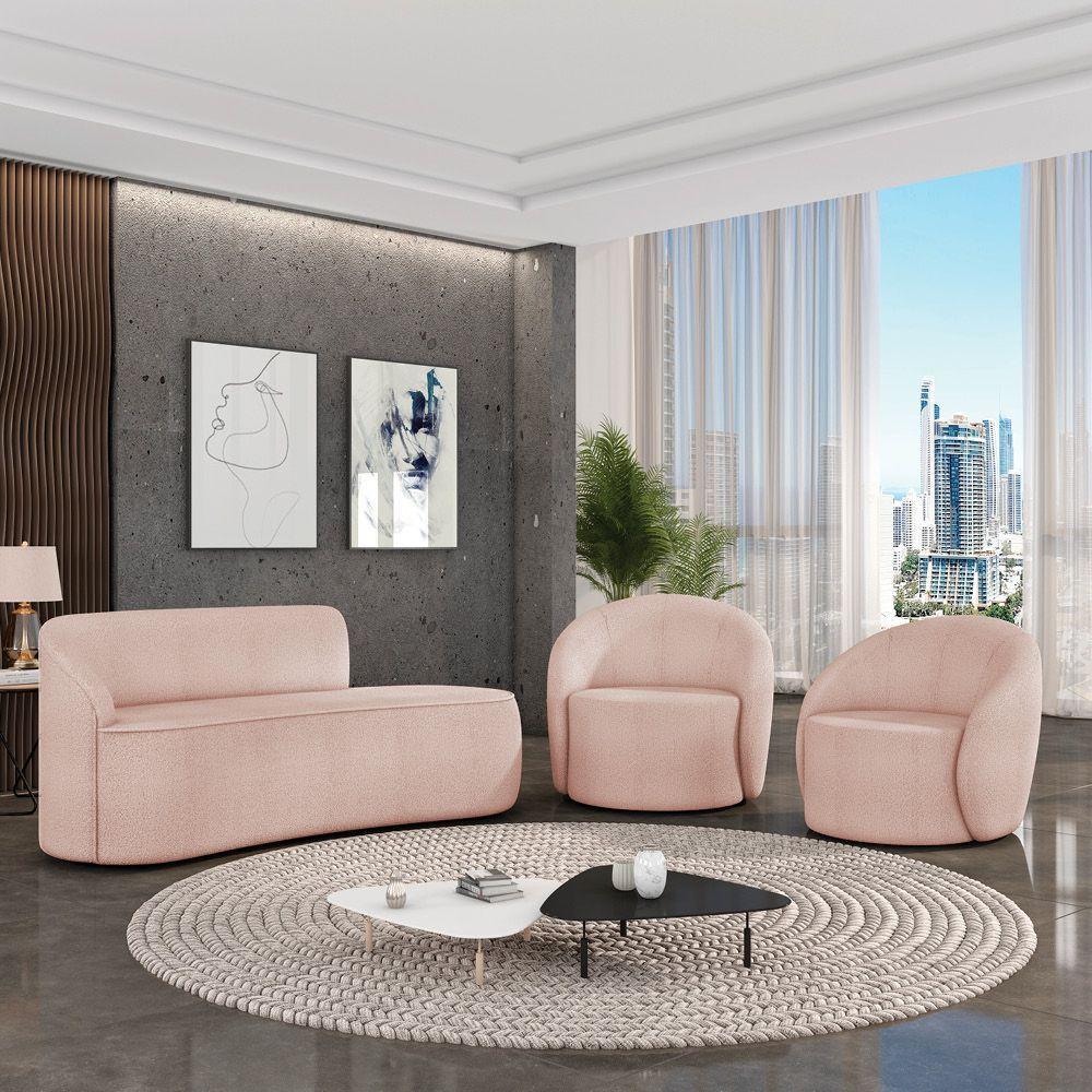 Sofá 3 Lugares Orgânico 180cm Morgan E 2 Poltronas Lua Bouclê Rosê D03 - D'rossi - 2