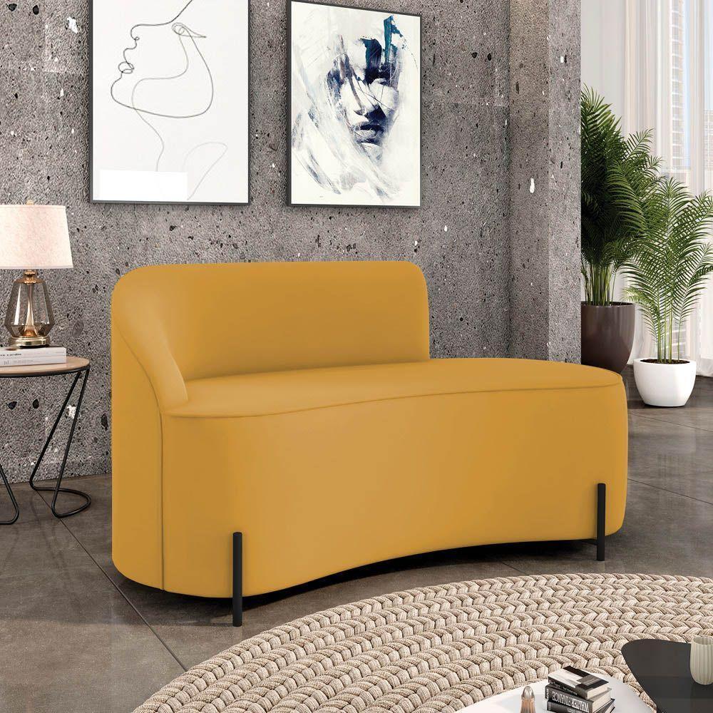 Sofá 2 Lugares Orgânico 140cm Pé Ferro Preto Morgan Veludo Mostarda D03 - D'rossi - 2