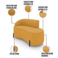 Sofá 2 Lugares Orgânico 140cm Pé Ferro Preto Morgan Veludo Mostarda D03 - D'rossi - 3