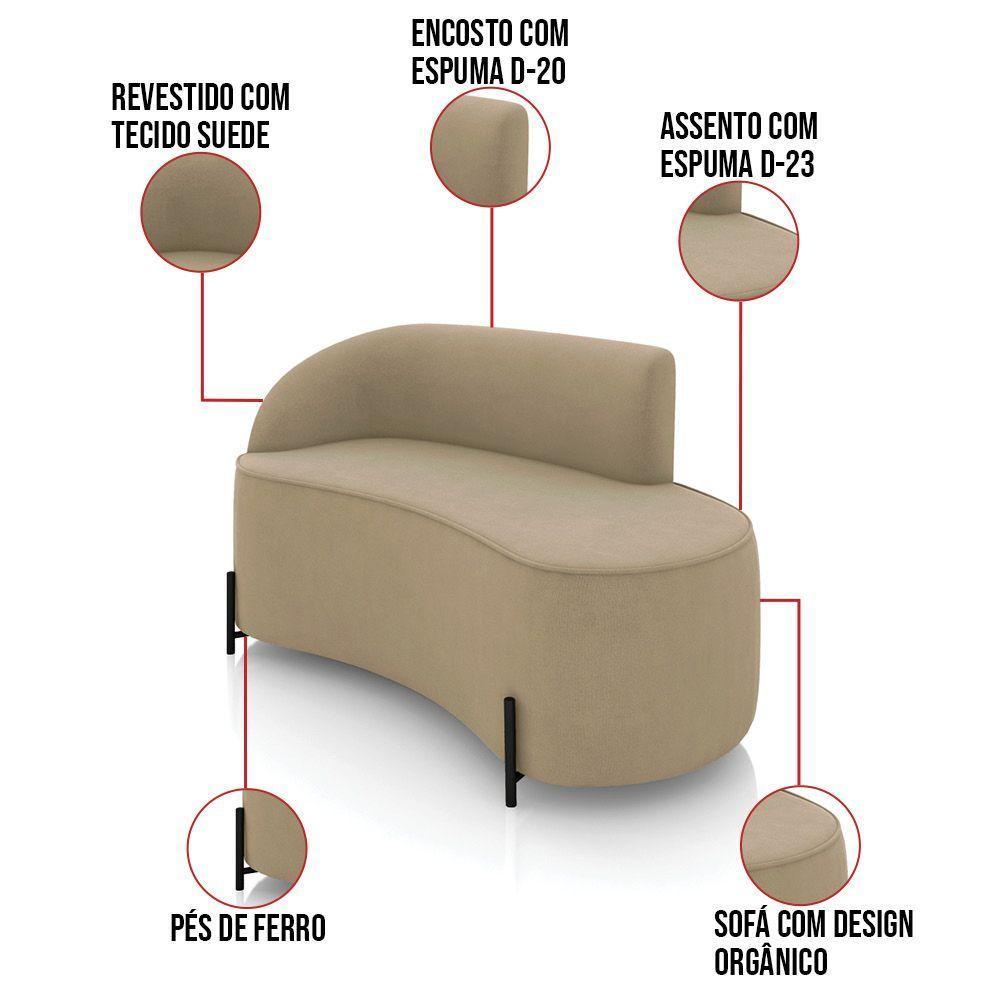 Sofá 2 Lugares Orgânico 140cm Pé Ferro Preto Morgan Suede Marrom R D03 - D'rossi - 3