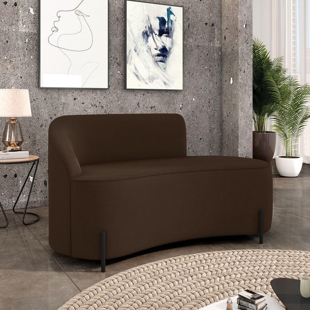 Sofá 2 Lugares Orgânico 140cm Pé Ferro Preto Morgan Suede Marrom D03 - D'rossi - 2