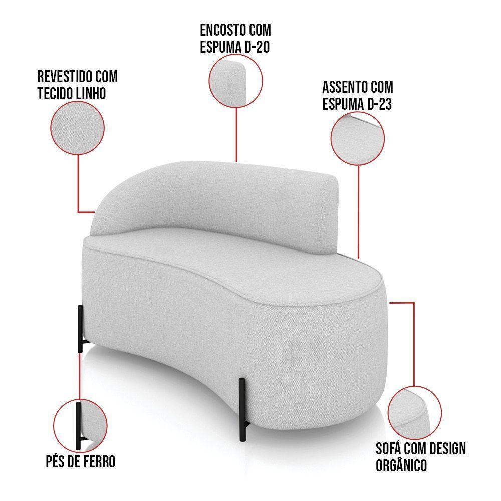 Sofá 2 Lugares Orgânico 140cm Pé Ferro Preto Morgan Linho Cinza D03 - D'rossi - 3