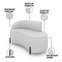 Sofá 2 Lugares Orgânico 140cm Pé Ferro Preto Morgan Linho Cinza D03 - D'rossi - 3