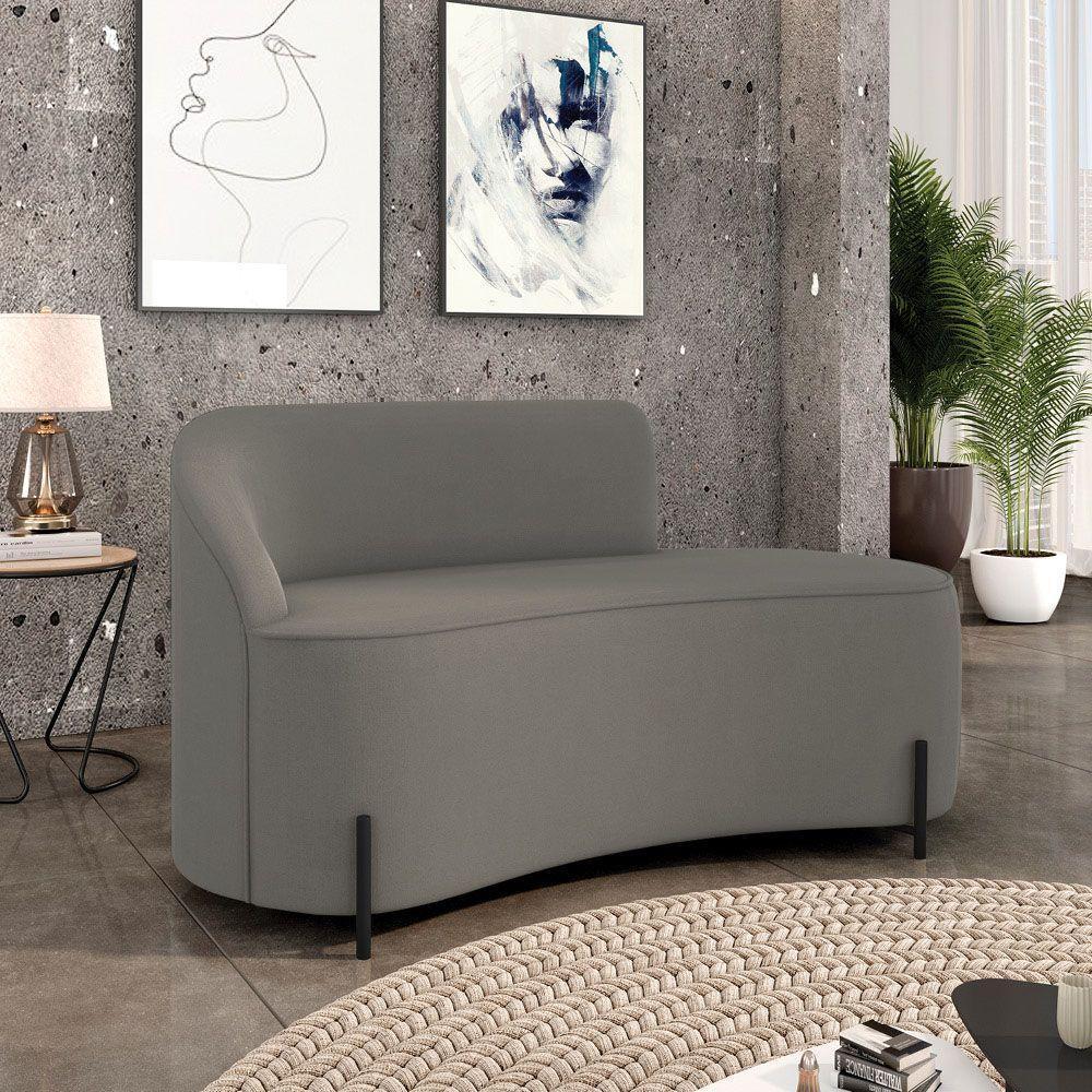 Sofá 2 Lugares Orgânico 140cm Pé Ferro Preto Morgan Suede Grafite D03 - D'rossi - 2