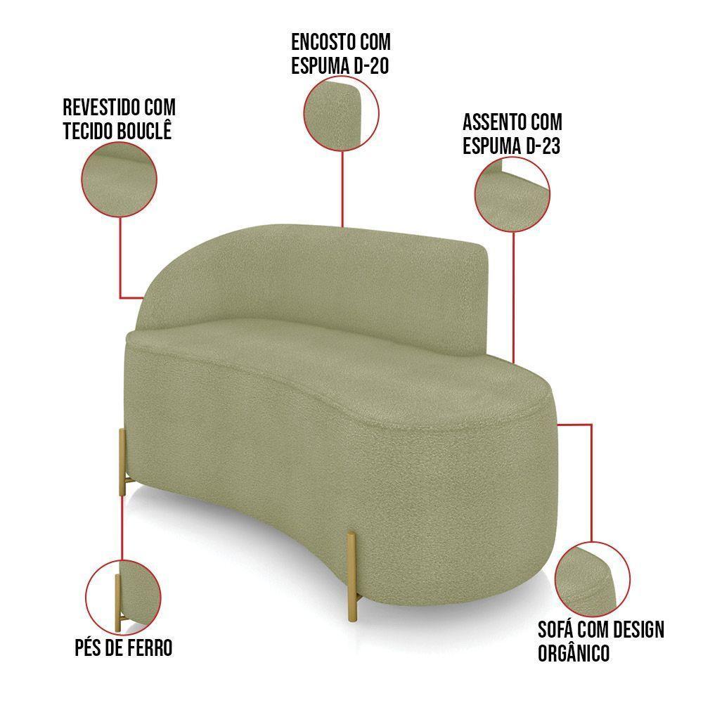 Sofá 2 Lugares Orgânico 140cm Pé Dourado Morgan Bouclê Pistache D03 - D'rossi - 4