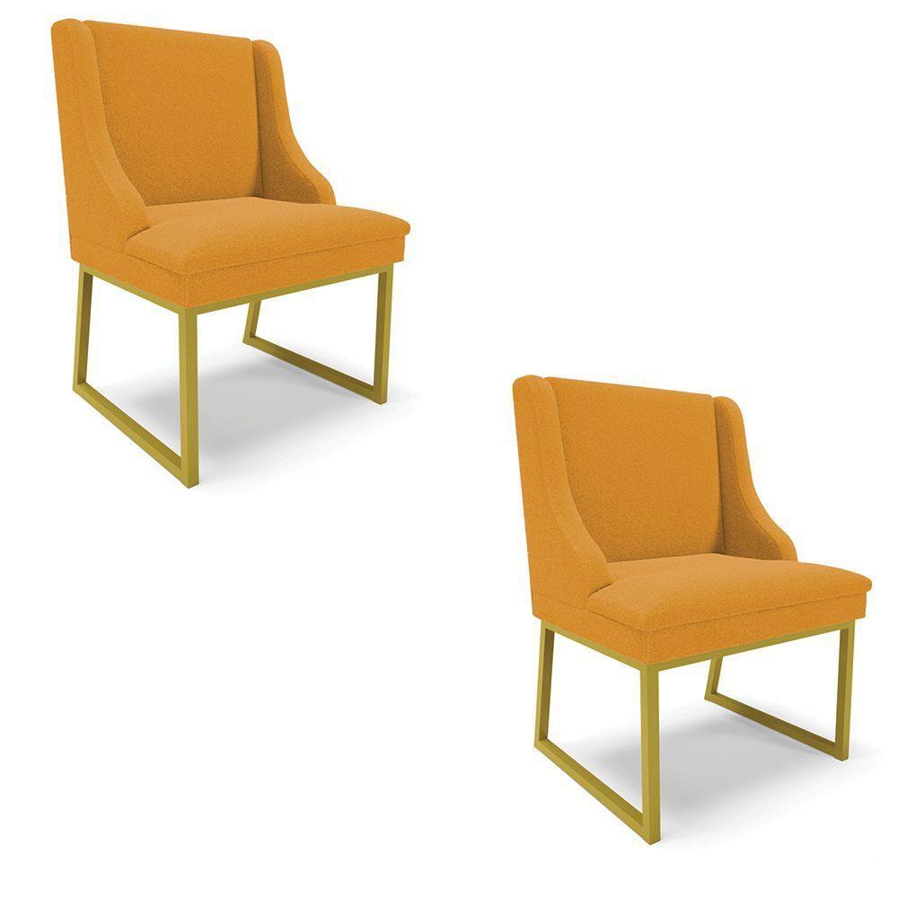 Cadeira Sala De Jantar Industrial Dourado Kit 2 Liz Bouclê Mostarda D03 - D'rossi - 1