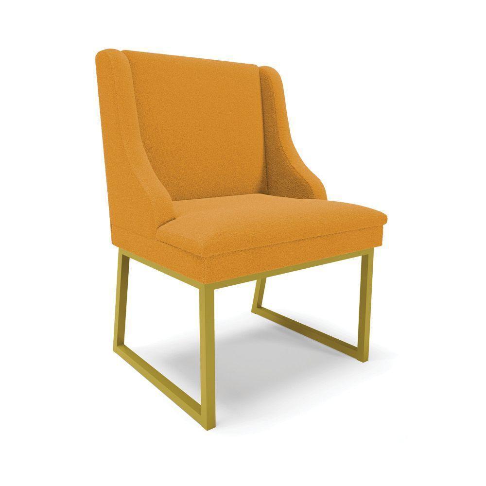 Cadeira Sala De Jantar Industrial Dourado Kit 2 Liz Bouclê Mostarda D03 - D'rossi - 6