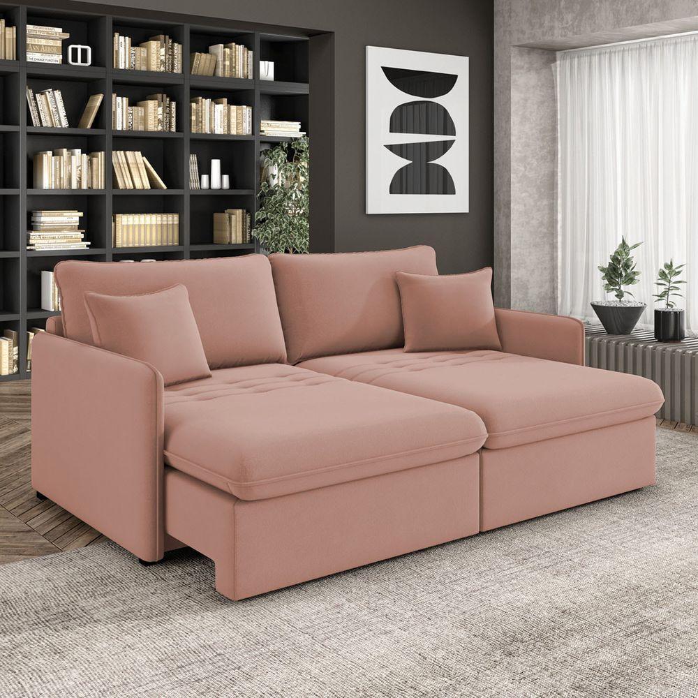 Sofá Retrátil Reclinável 4 Lugares 254cm Maili Veludo Rosê K01 - D'rossi - 2