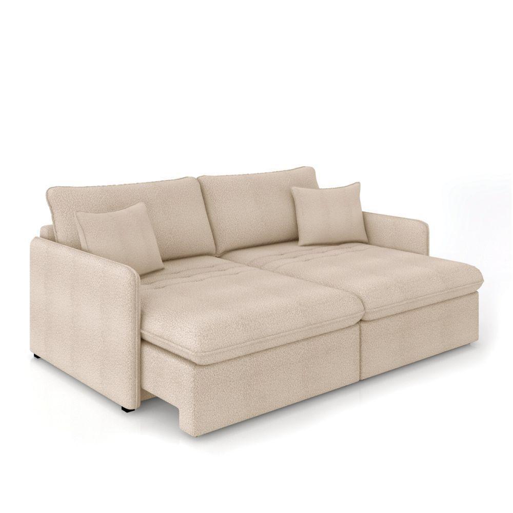 Sofá Retrátil Reclinável 4 Lugares 254cm Maili Bouclê Creme K01 - D'rossi - 1