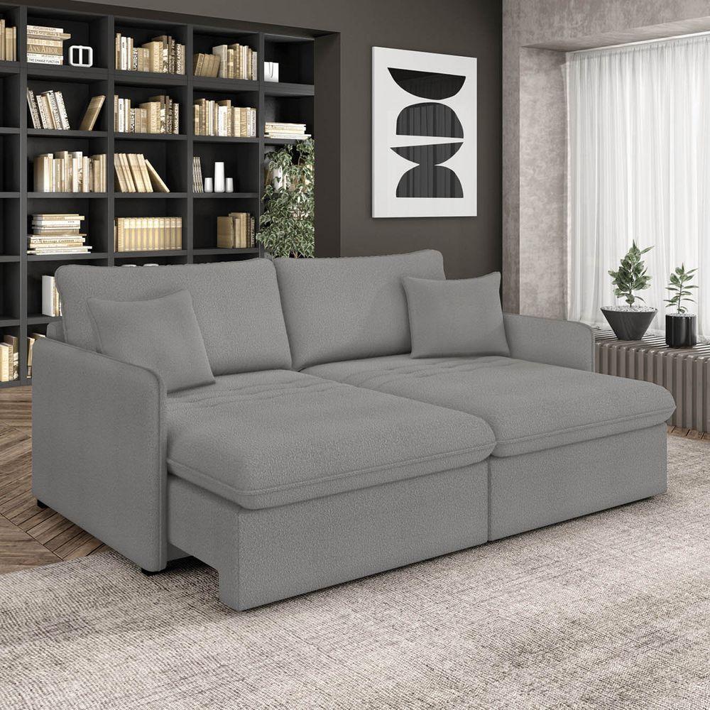 Sofá Retrátil Reclinável 4 Lugares 254cm Maili Bouclê Cinza K01 - D'rossi - 2