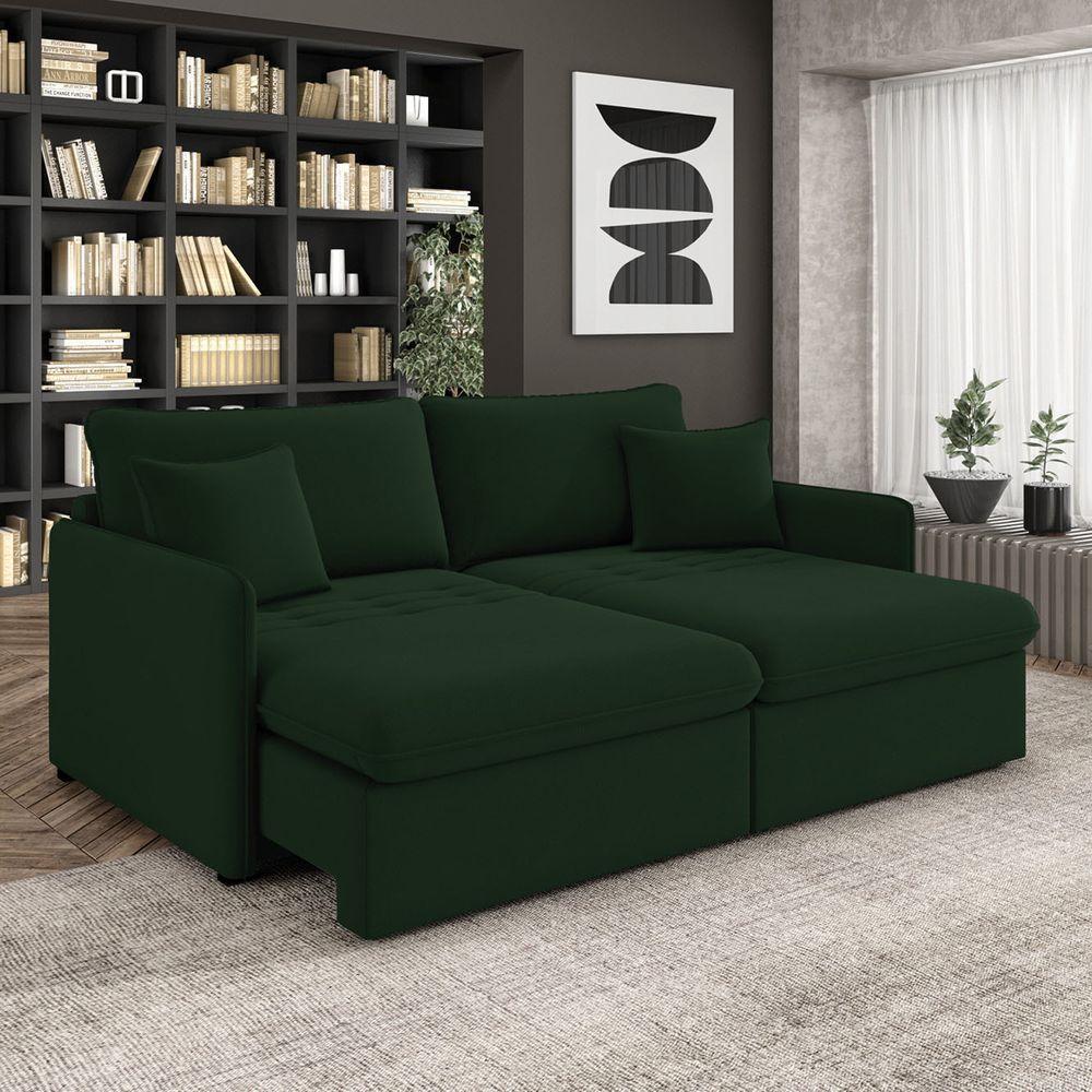 Sofá Retrátil Reclinável 3 Lugares 194cm Maili Veludo Verde K01 - D'rossi - 2