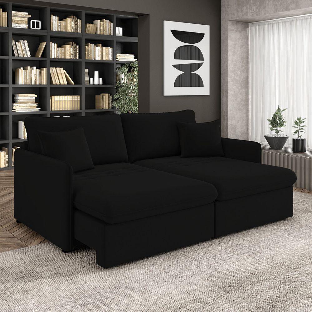 Sofá Retrátil Reclinável 3 Lugares 194cm Maili Veludo Preto K01 - D'rossi - 2