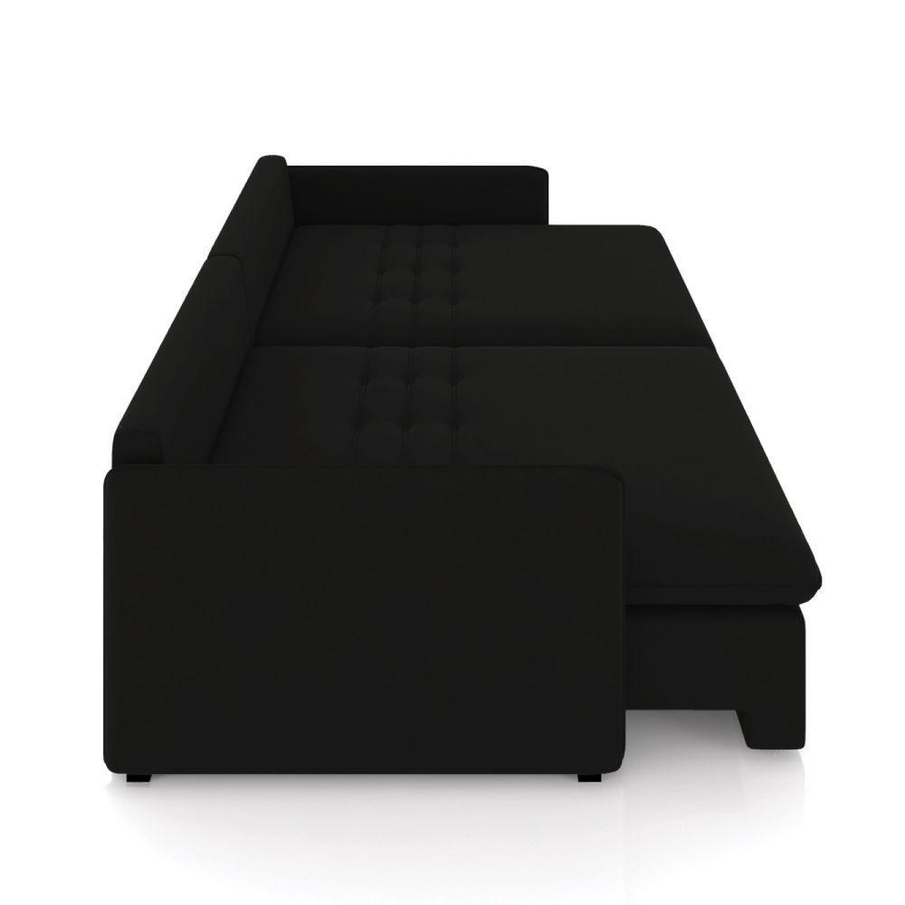 Sofá Retrátil Reclinável 3 Lugares 194cm Maili Veludo Preto K01 - D'rossi - 5