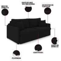 Sofá Retrátil Reclinável 3 Lugares 194cm Maili Veludo Preto K01 - D'rossi - 8