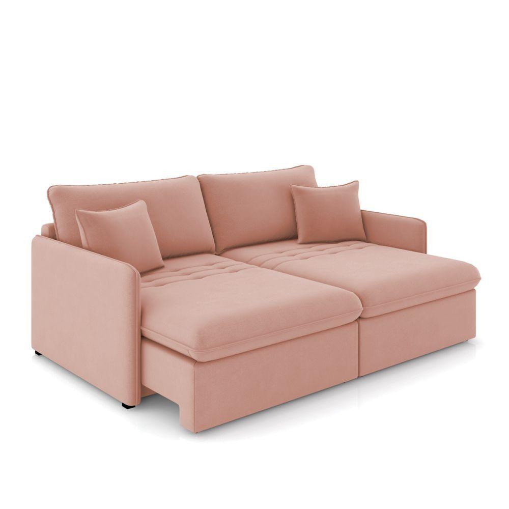Sofá Retrátil Reclinável 3 Lugares 194cm Maili Veludo Rosê K01 - D'rossi - 1