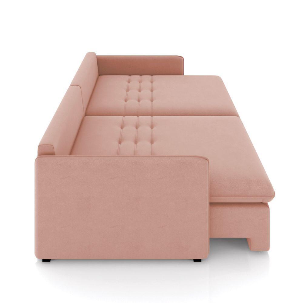Sofá Retrátil Reclinável 3 Lugares 194cm Maili Veludo Rosê K01 - D'rossi - 5