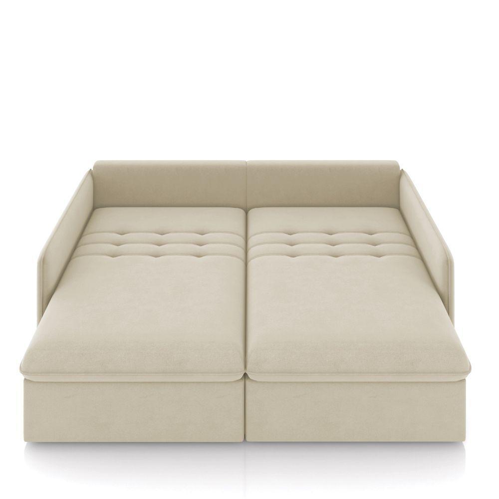 Sofá Retrátil Reclinável 3 Lugares 194cm Maili Veludo K01 - D'rossi Cor Bege - 7