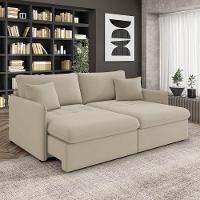 Sofá Retrátil Reclinável 3 Lugares 194cm Maili Veludo K01 - D'rossi Cor Bege - 2