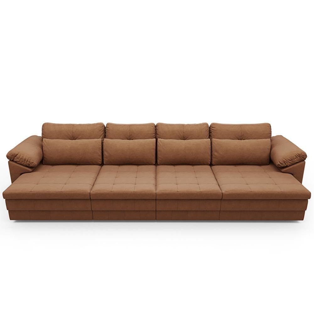 Sofá Retrátil Para Sala De Estar 6 Lugares 414cm Riza S03 Couro Soft Mel - Lyam Decor - 4