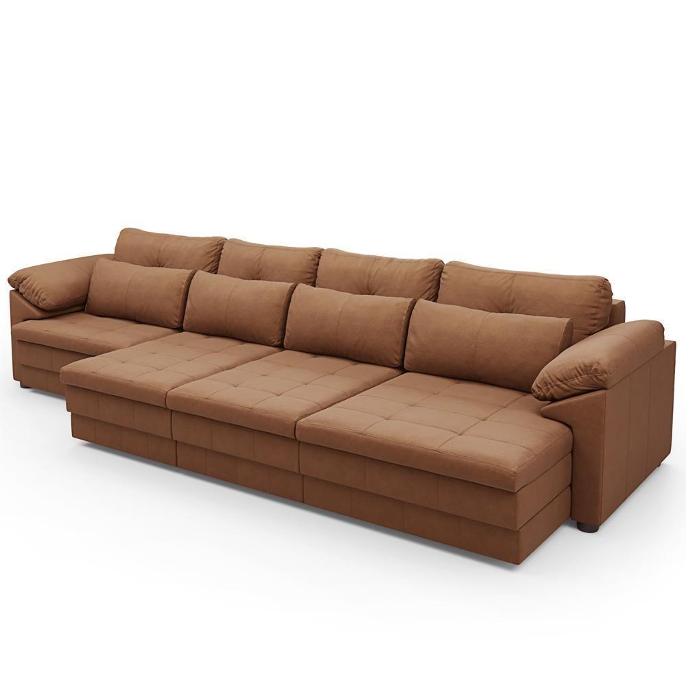Sofá Retrátil Para Sala De Estar 6 Lugares 414cm Riza S03 Couro Soft Mel - Lyam Decor - 8
