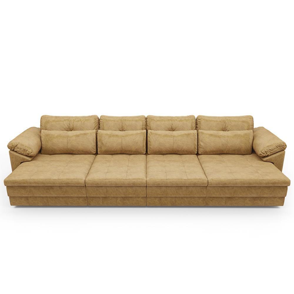 Sofá Retrátil Para Sala De Estar 6 Lugares 414cm Riza S03 Couro Soft Bege - Lyam Decor - 3