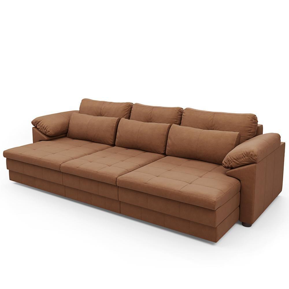 Sofá Retrátil Para Sala De Estar 4 Lugares 332cm Riza S03 Couro Soft Mel - Lyam Decor - 6